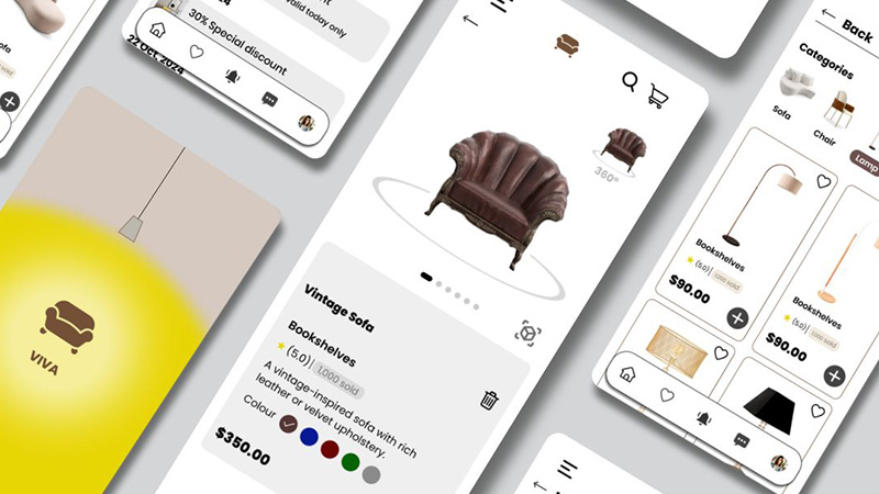Collection of images of the furniture mobile screen including different page element