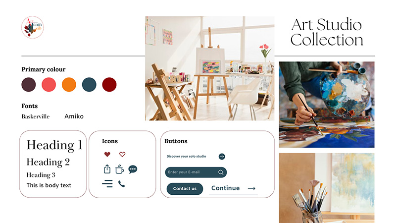 detail of font, colour, and related colour palette, showing the brand design guideline